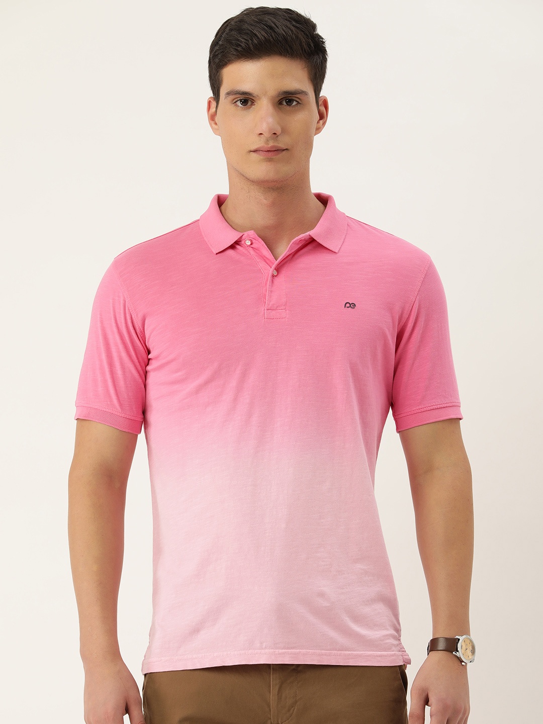 

Peter England Men Colourblocked Polo Collar Pure Cotton Slim Fit T-shirt, Pink