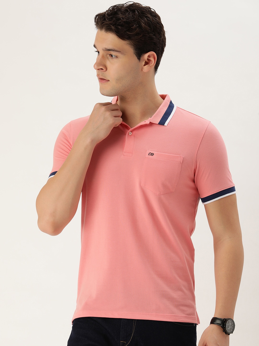 

Peter England Men Polo Collar Slim Fit T-shirt, Pink