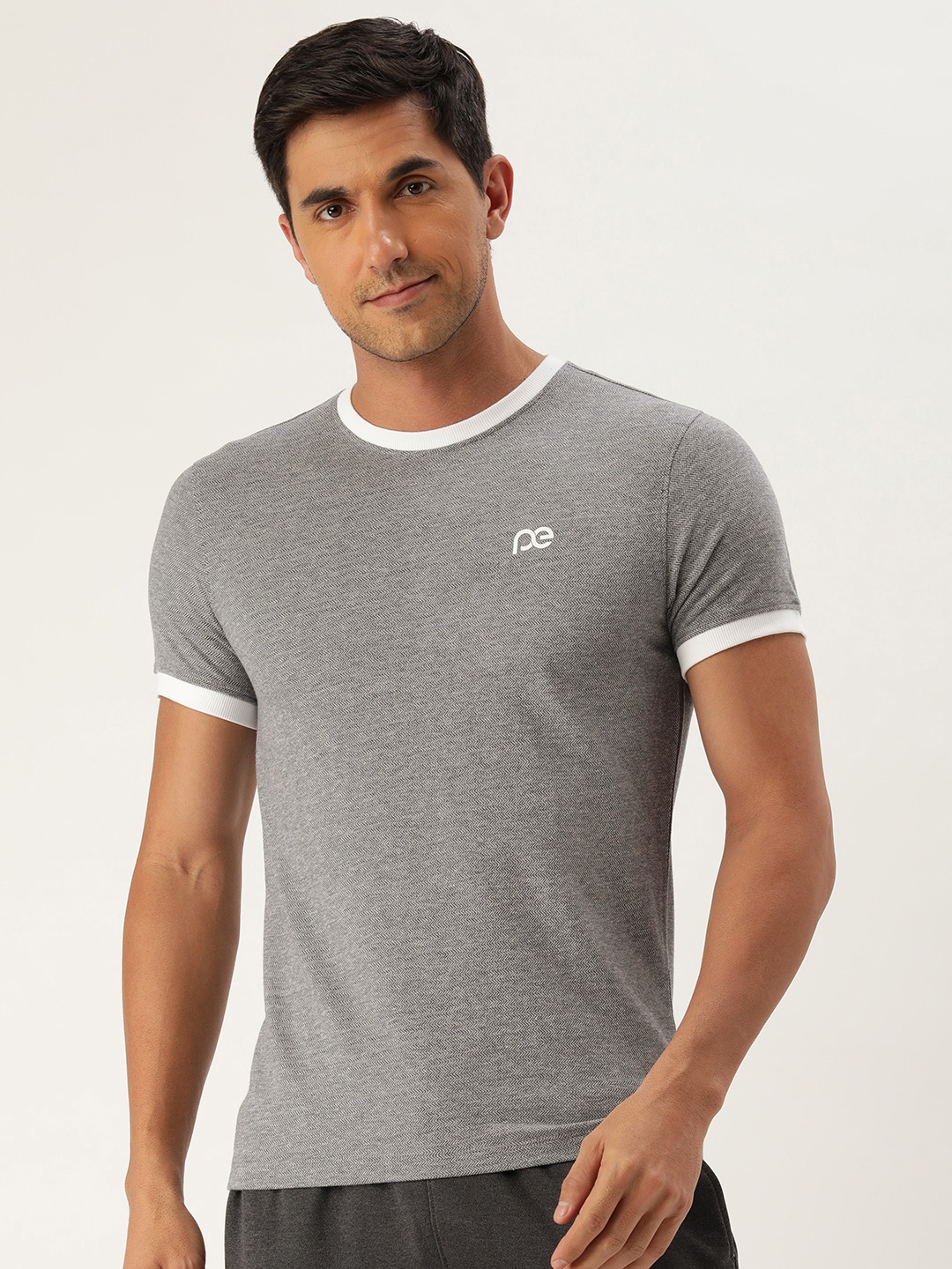 

Peter England Men Slim Fit T-shirt, Grey melange