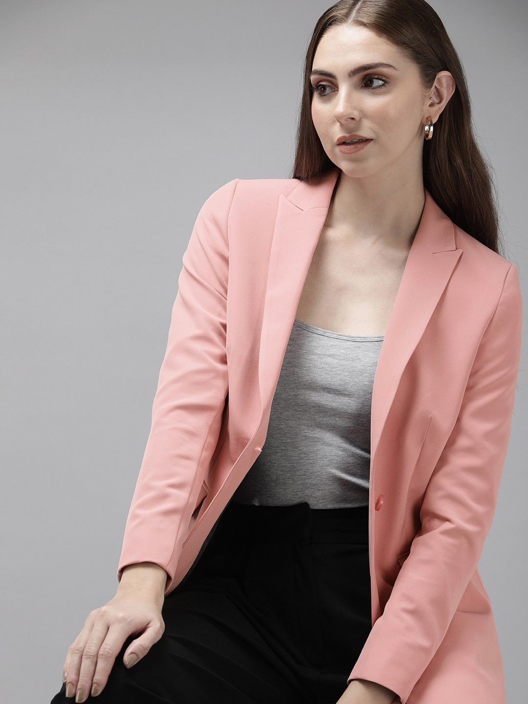 

Van Heusen Woman Solid Single Breasted Regular Fit Bazers, Pink