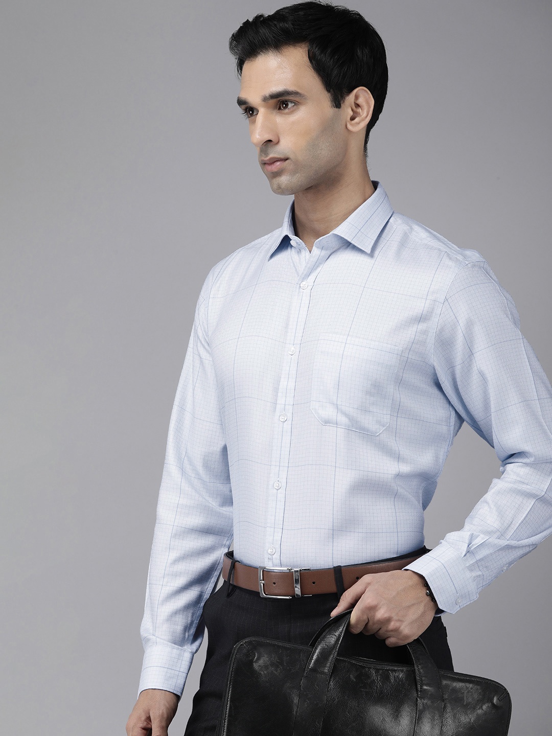 

Van Heusen Men Geometric Self Design Classic Pure Cotton Formal Shirt, Blue