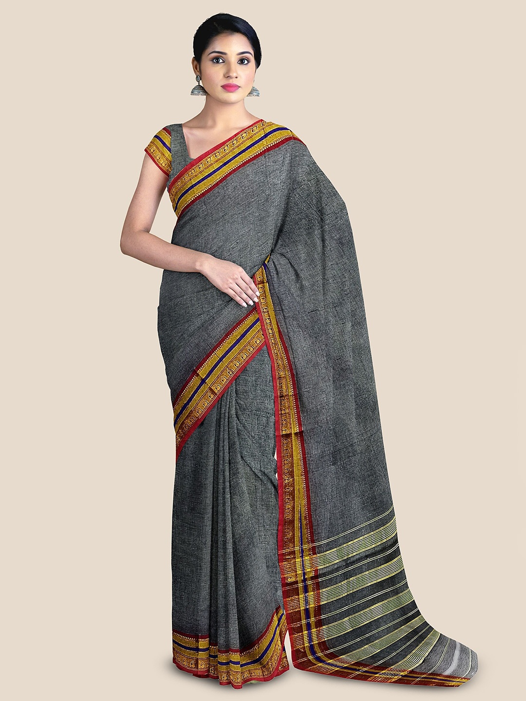 

The Chennai Silks Zari Pure Cotton Kovai Saree, Grey