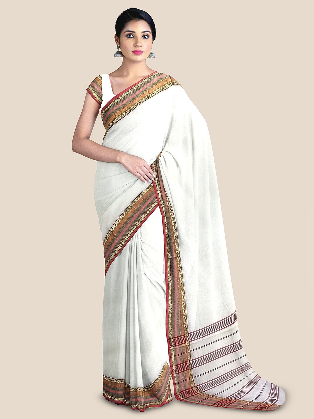 

The Chennai Silks Zari Pure Cotton Kovai Saree, Off white