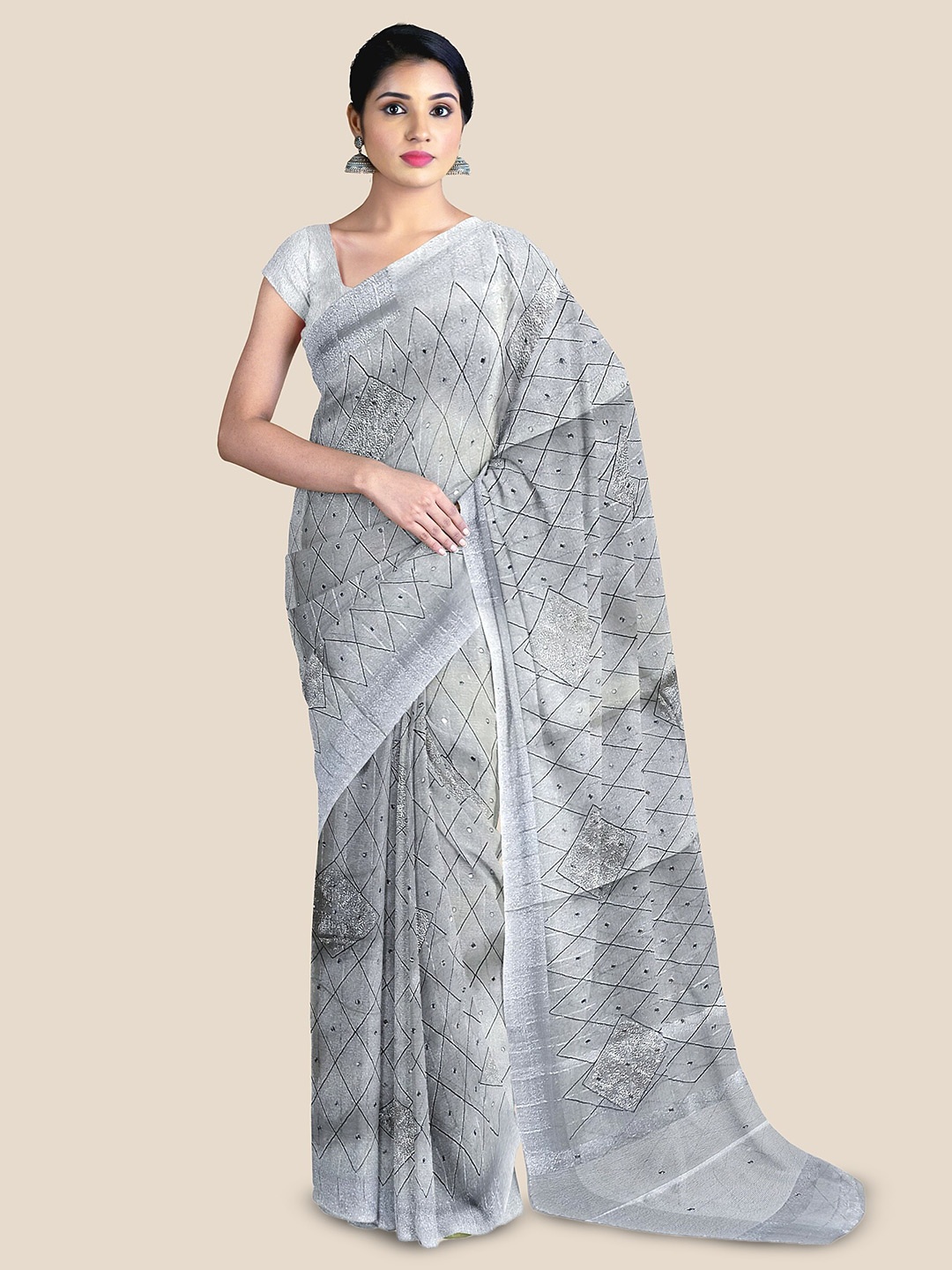 

The Chennai Silks Embellished Tissue Banarasi Saree, Grey