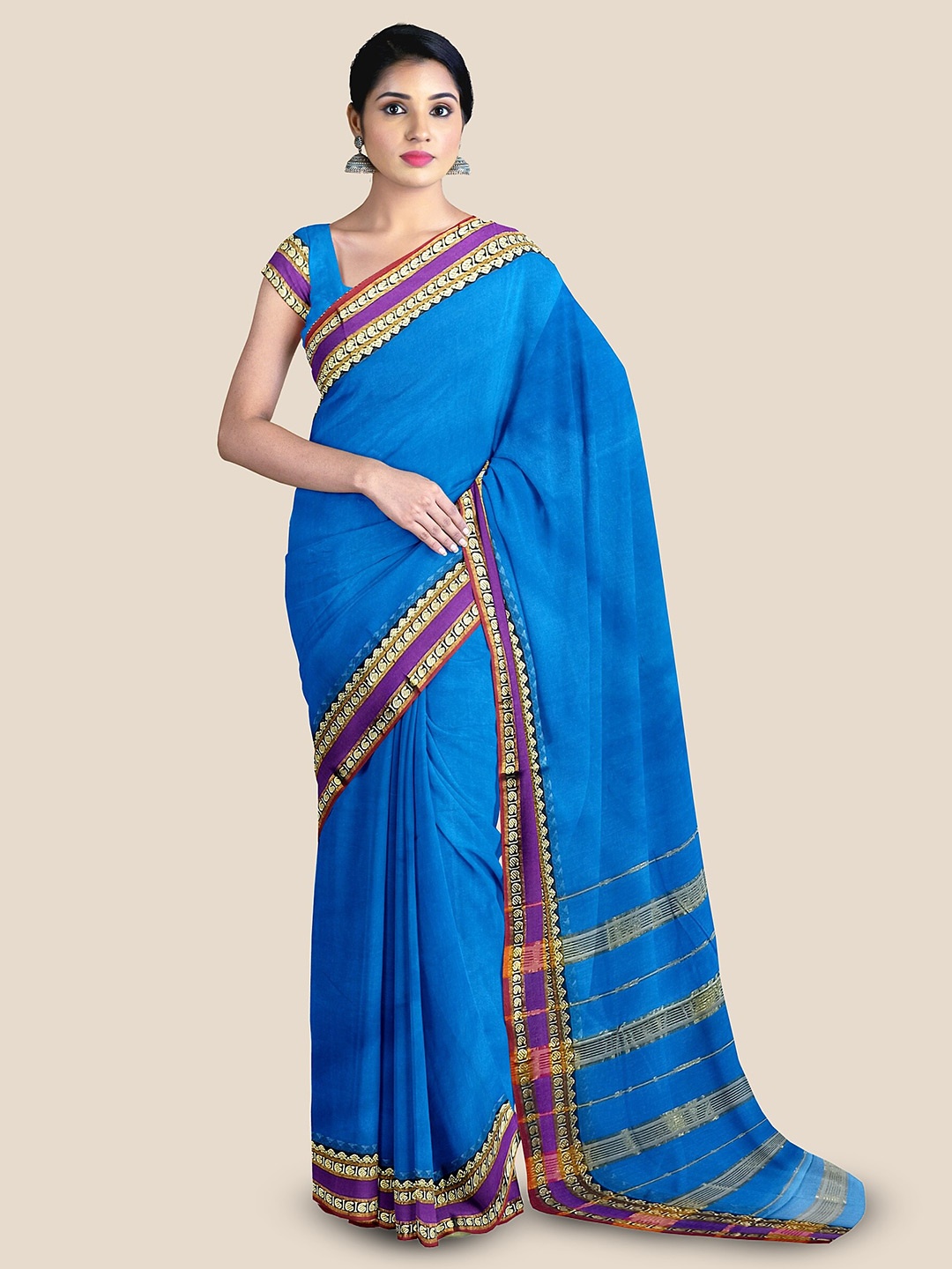 

The Chennai Silks Zari Pure Cotton Kovai Saree, Blue