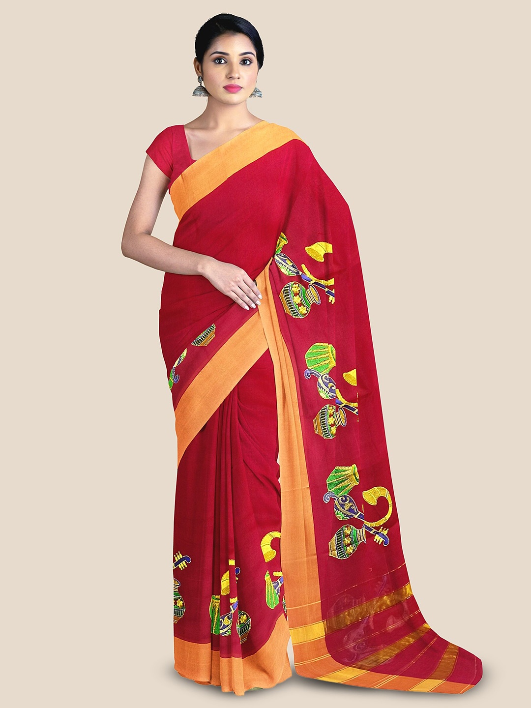 

The Chennai Silks Embroidered Sambalpuri Saree, Red