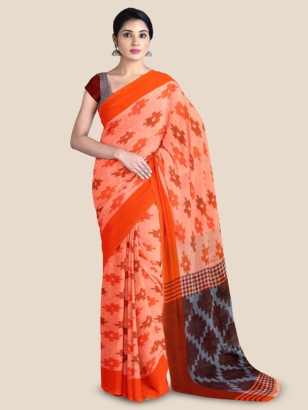 

The Chennai Silks Woven Design Pure Cotton Narayan Peth Saree, Orange