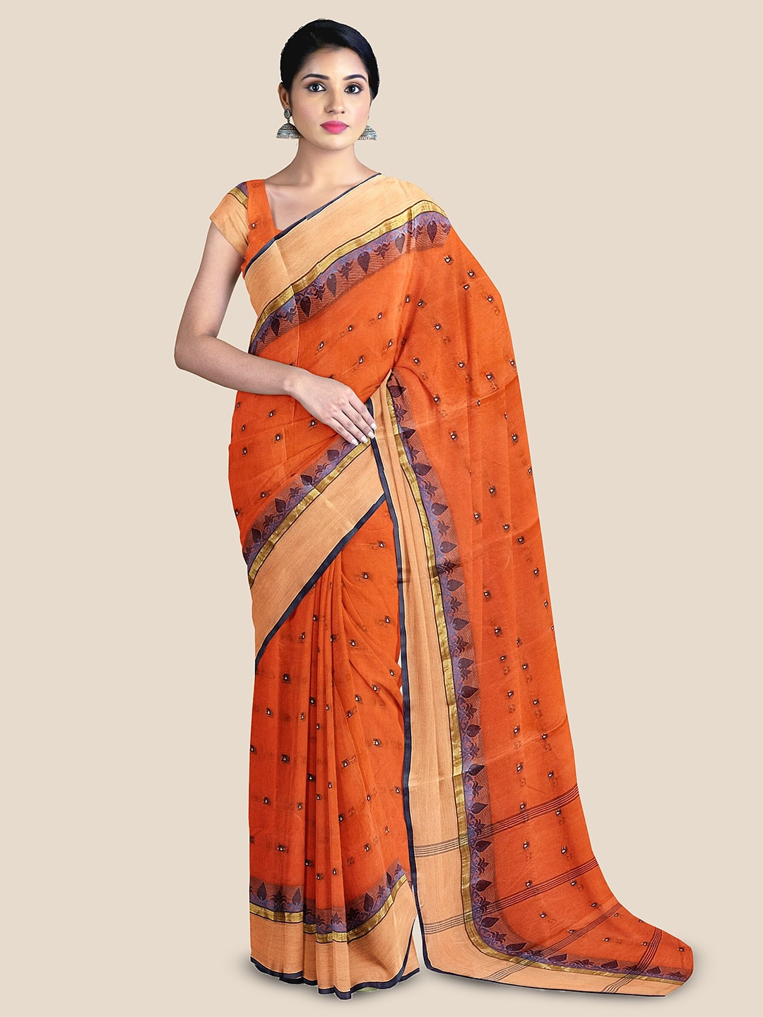 

The Chennai Silks Woven Design Pure Cotton Taant Saree, Orange