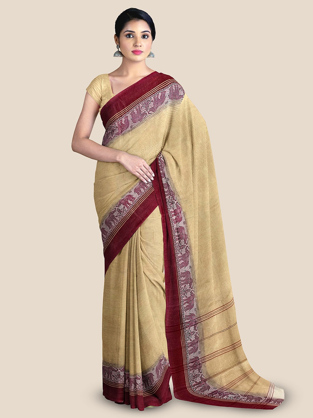 

The Chennai Silks Pure Cotton Taant Saree, Beige