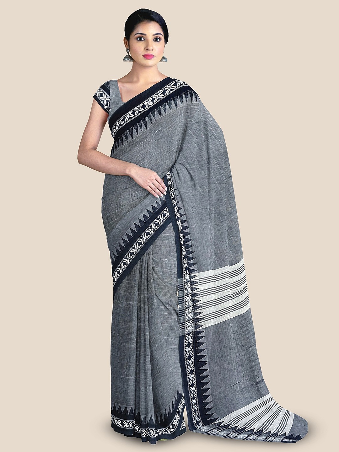 

The Chennai Silks Pure Cotton Narayan Peth Saree, Grey