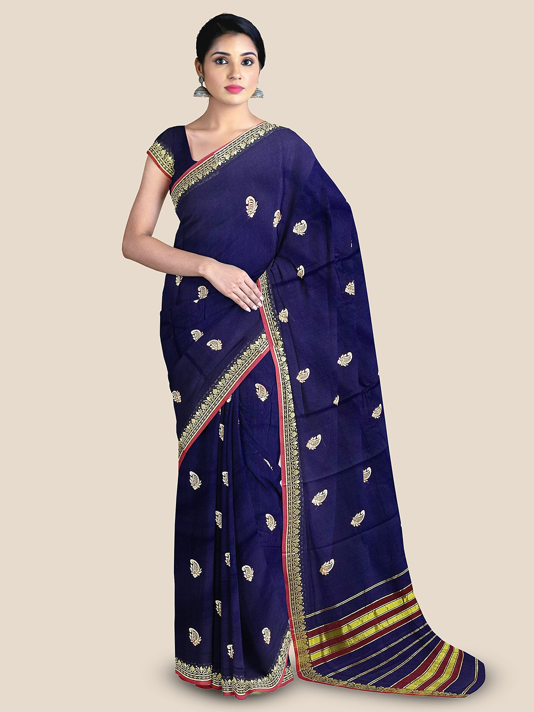 

The Chennai Silks Woven Design Pure Cotton Kovai Saree, Navy blue