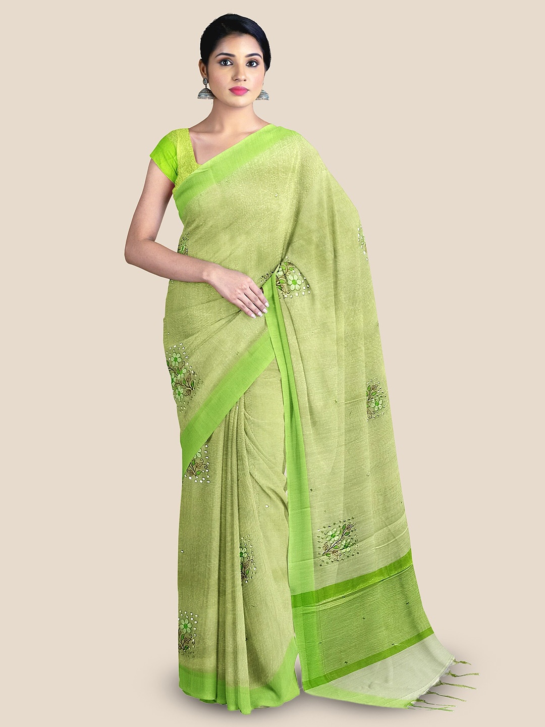 

The Chennai Silks Floral Embroidered Tissue Banarasi Saree, Green
