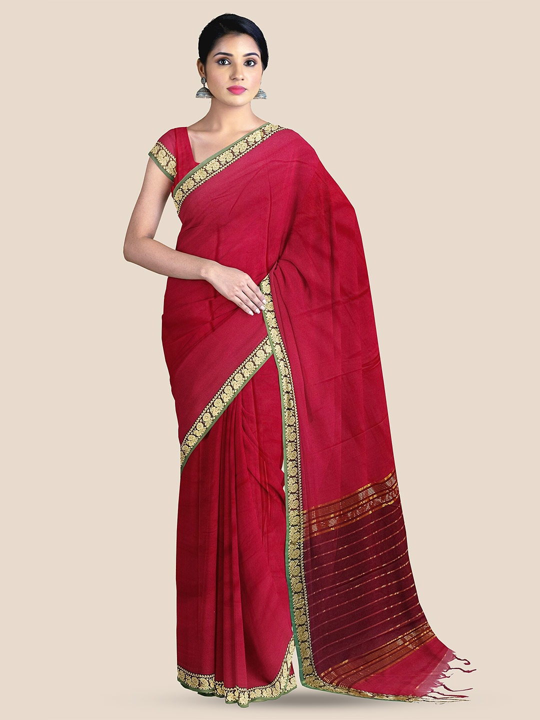

The Chennai Silks Zari Pure Cotton Kovai Saree, Red