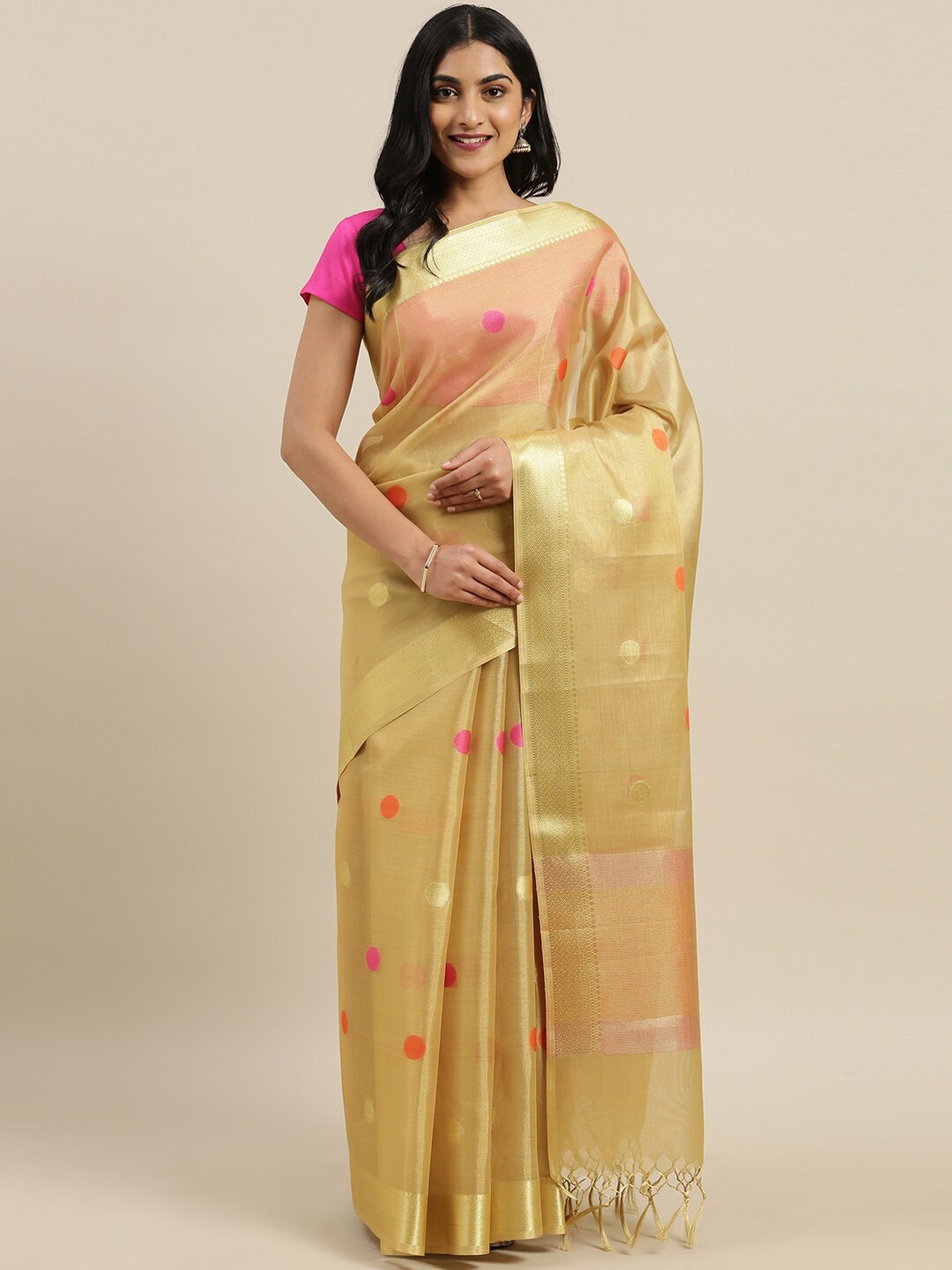 

The Chennai Silks Woven Design Zari Tissue Saree, Gold