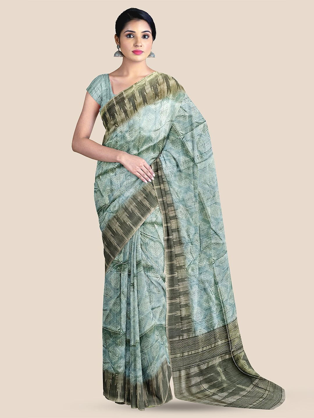 

The Chennai Silks Ethnic Motifs Woven Design Jute Cotton Saree, Blue