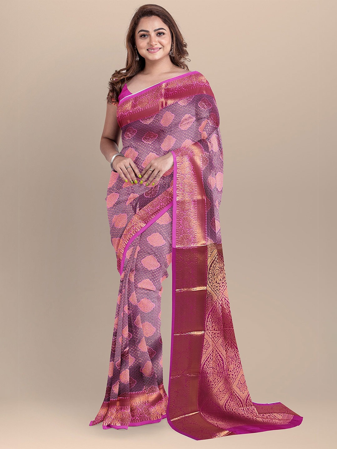 

The Chennai Silks Ethnic Motif Woven Design Zari Banarasi Saree, Pink