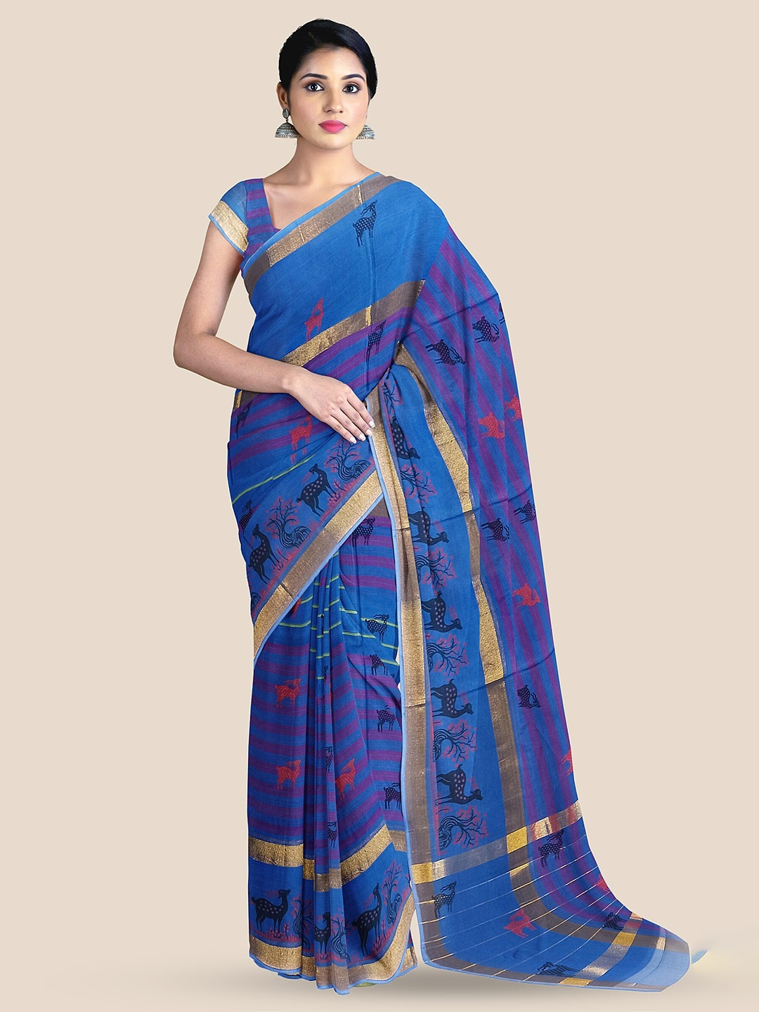 

The Chennai Silks Ethnic Motifs Woven Design Zari Sambalpuri Saree, Blue