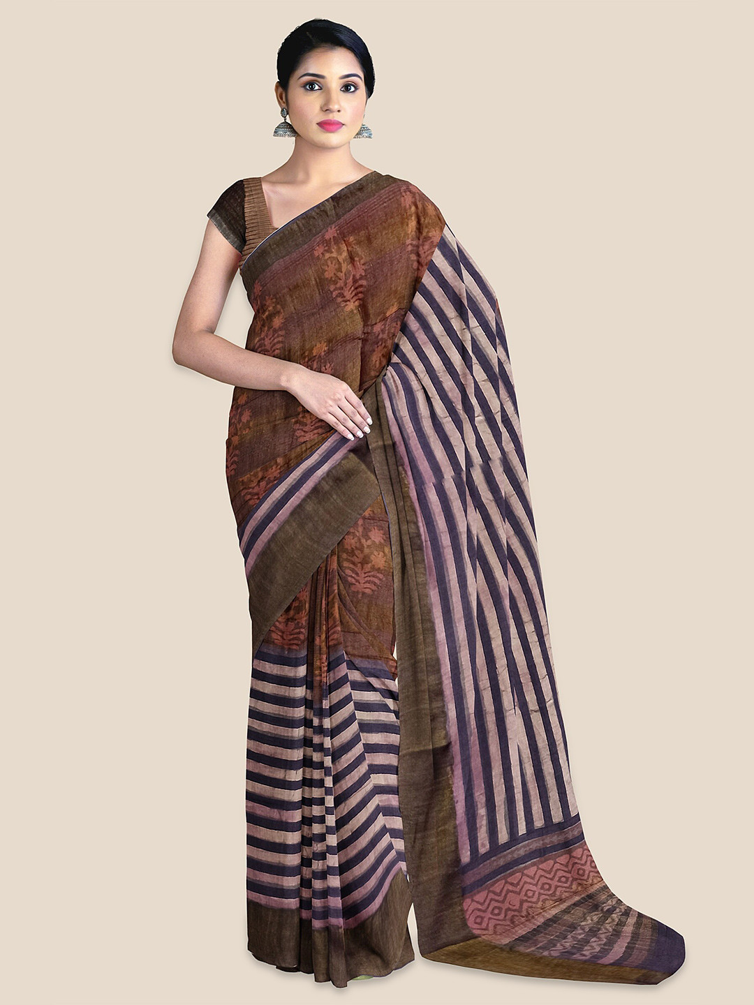 

The Chennai Silks Floral Pure Cotton Chanderi Saree, Maroon