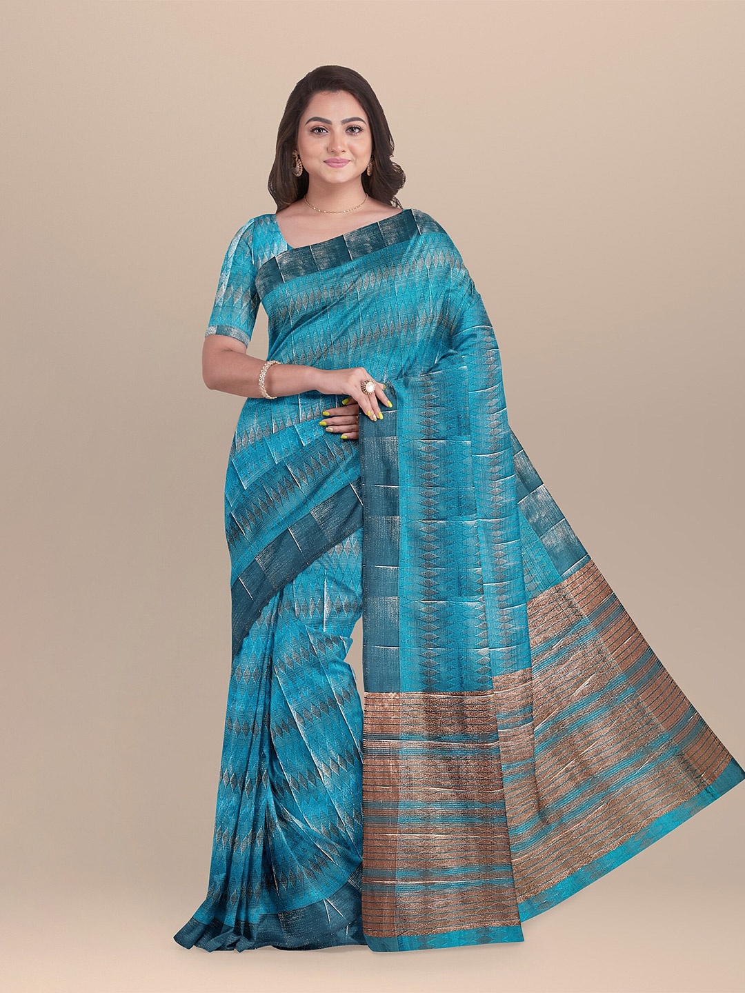 

The Chennai Silks Woven Design Zari Jute Cotton Saree, Blue