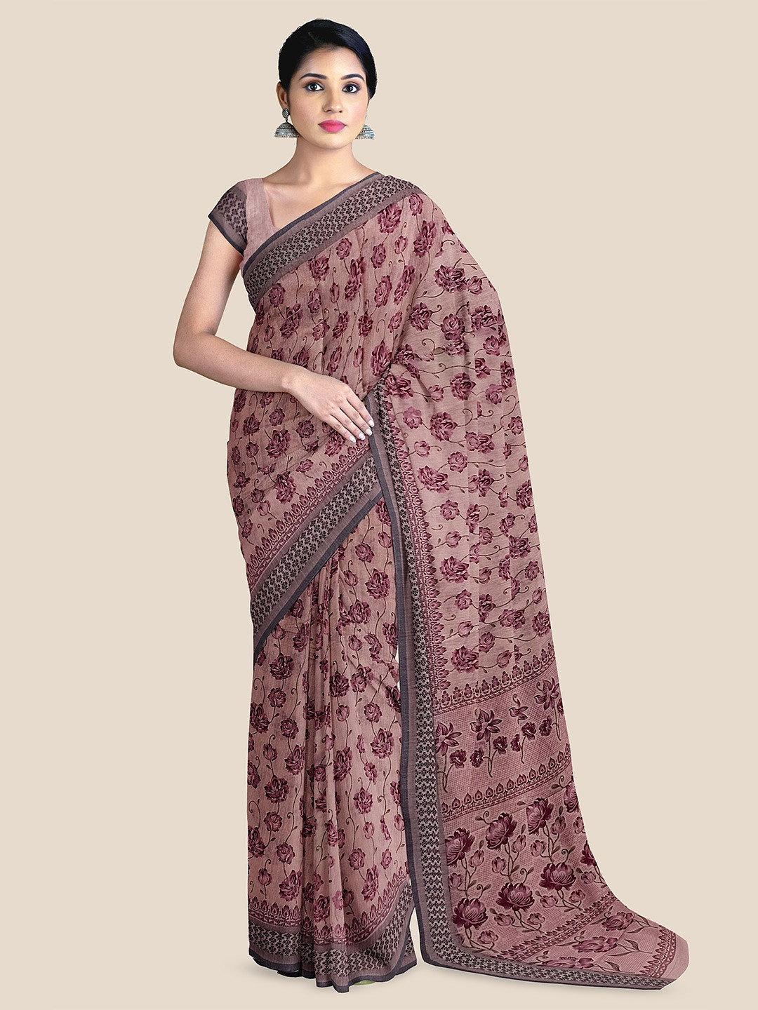 

The Chennai Silks Floral Pure Cotton Saree, Pink