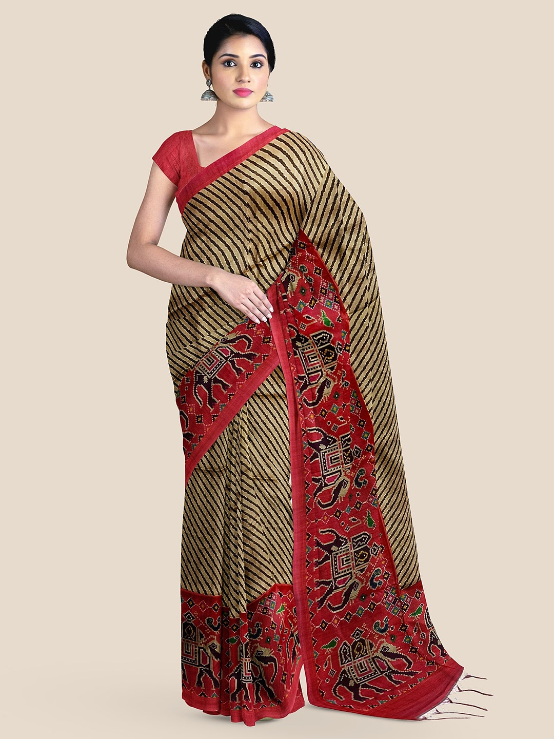 

The Chennai Silks Striped Saree, Brown