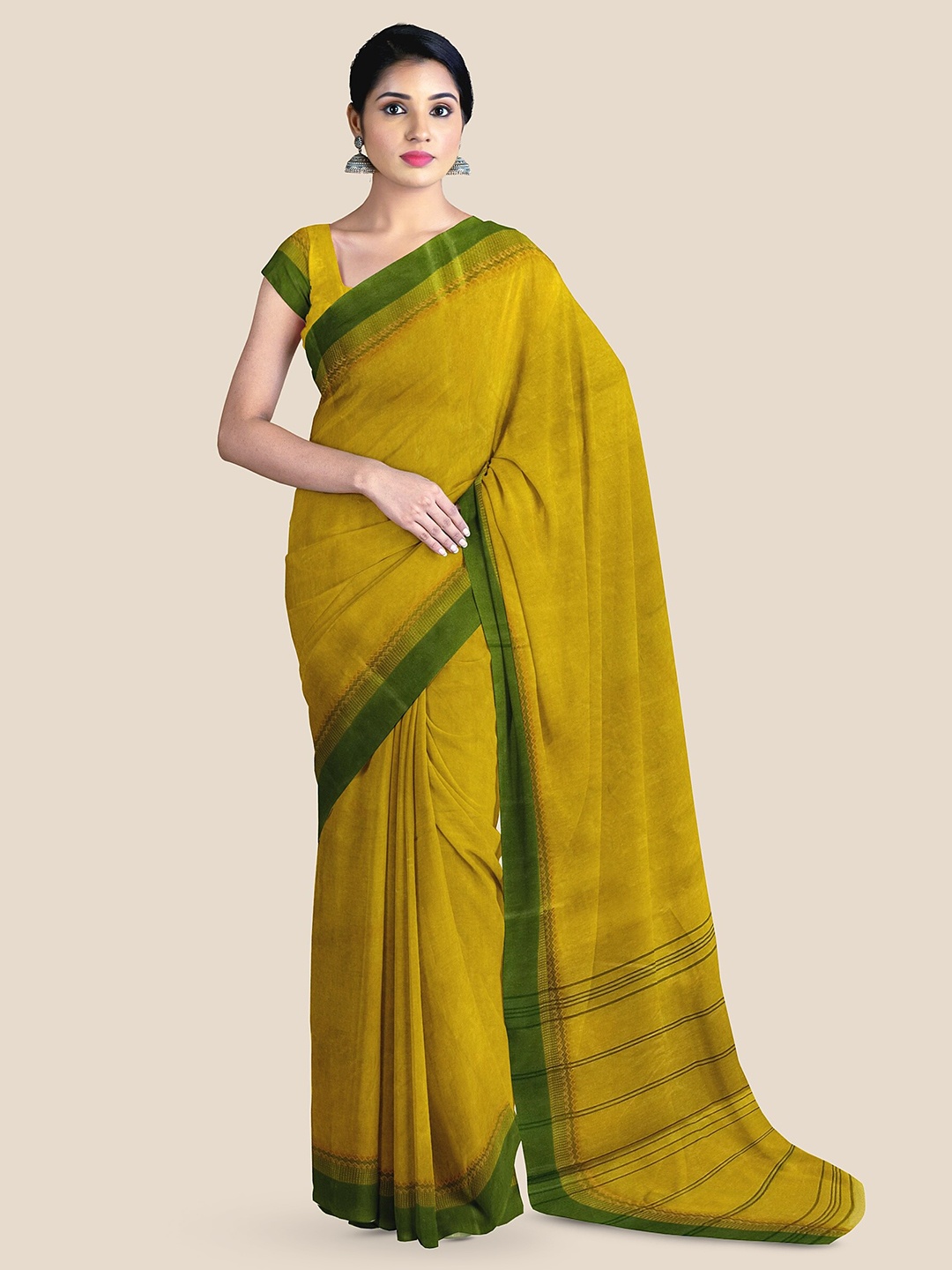 

The Chennai Silks Zari Pure Cotton Taant Saree, Mustard