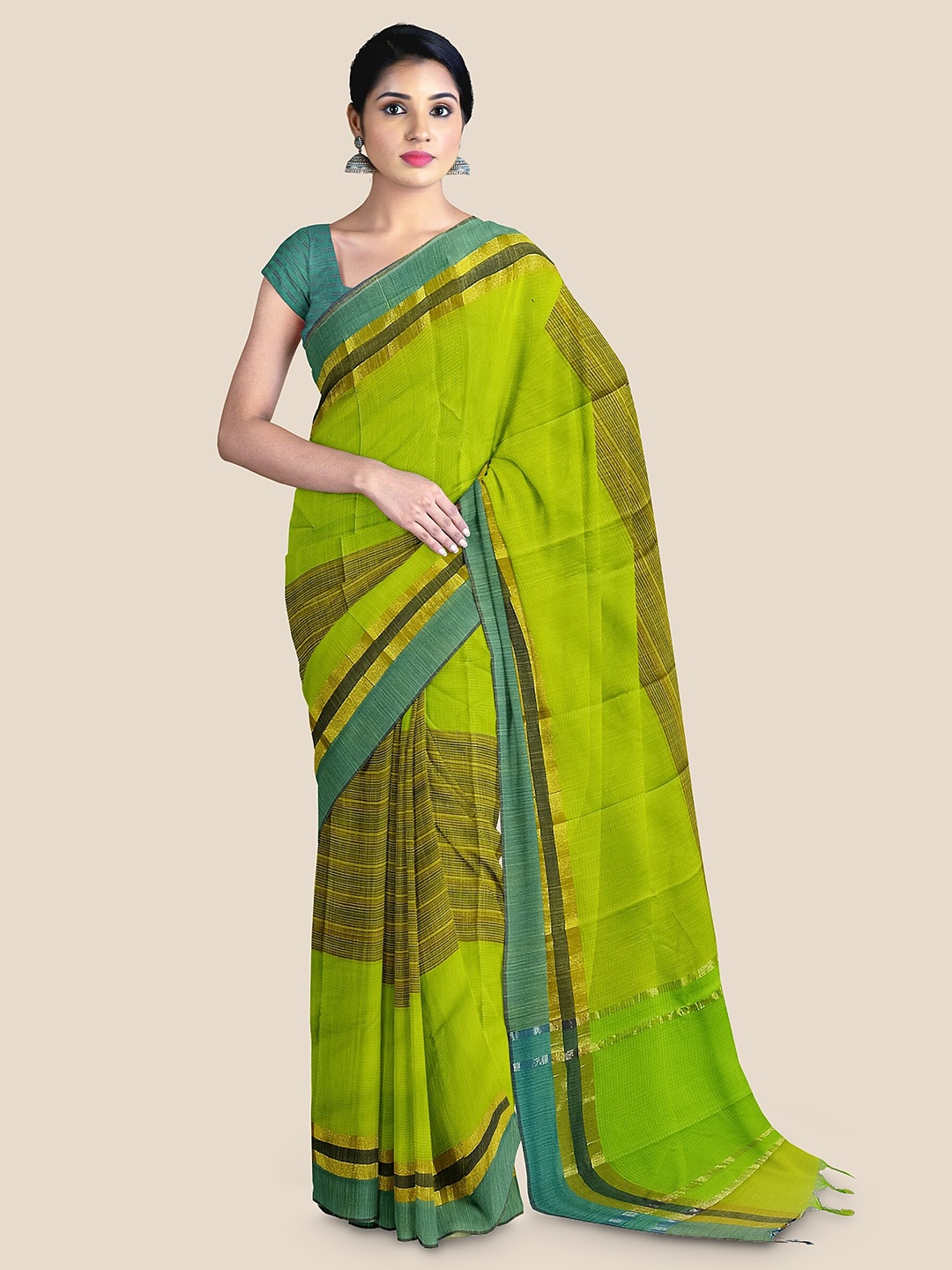 

The Chennai Silks Zari Pure Cotton Narayan Peth Saree, Green