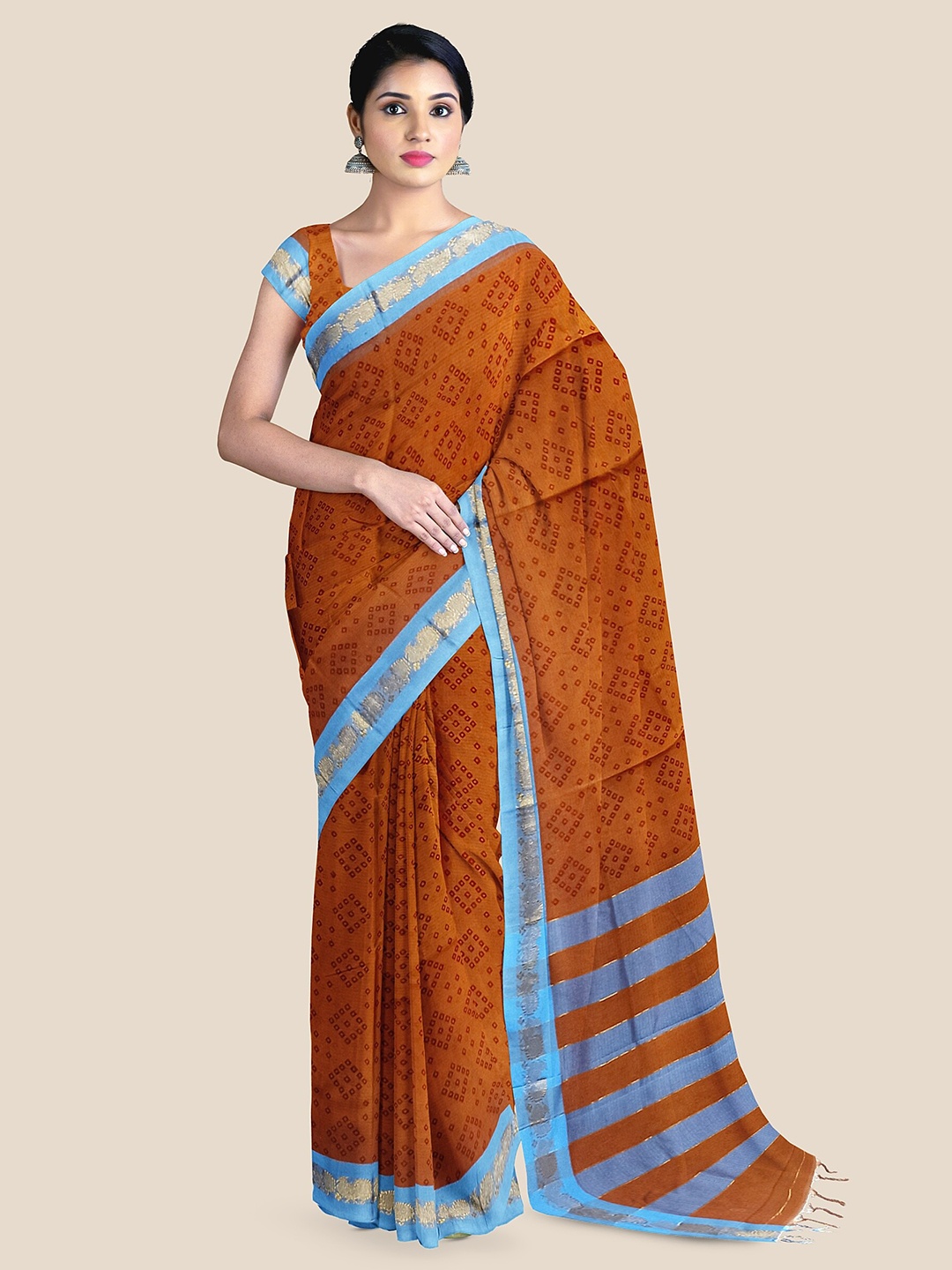 

The Chennai Silks Bandhani Zari Pure Cotton Kovai Saree, Coral