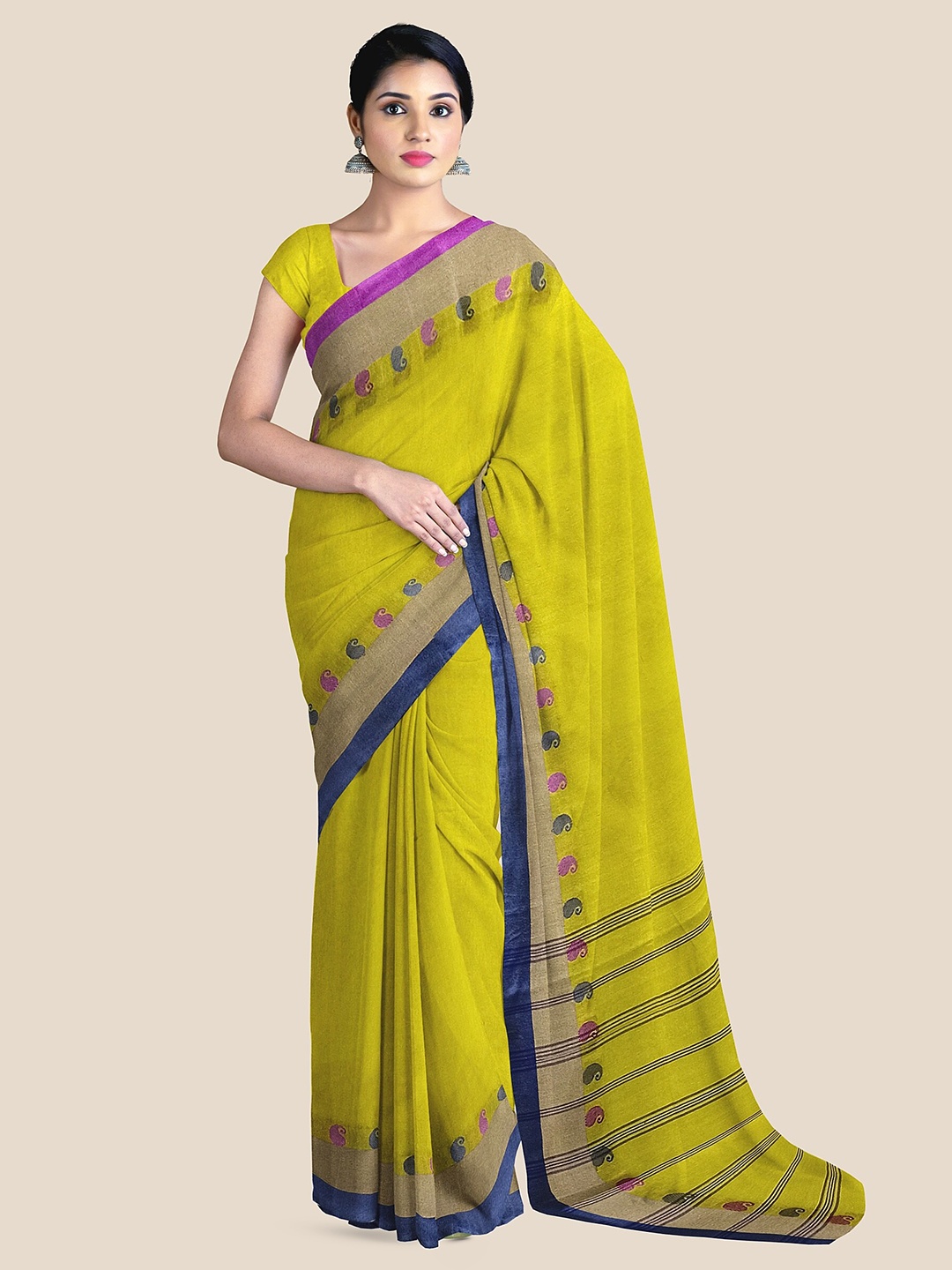 

The Chennai Silks Pure Cotton Taant Saree, Yellow