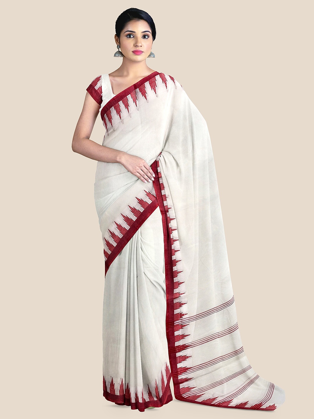 

The Chennai Silks Pure Cotton Taant Saree, Off white