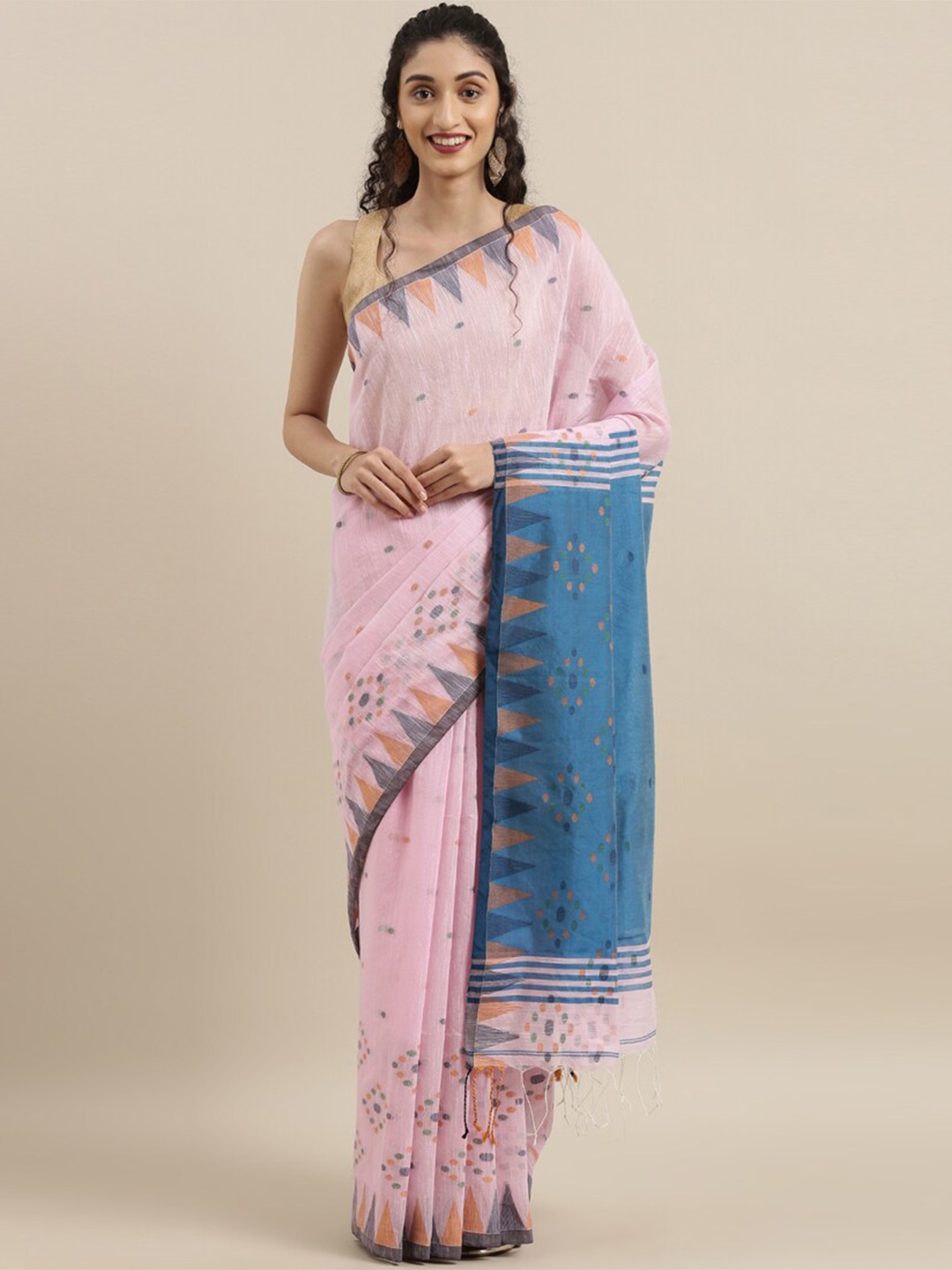 

The Chennai Silks Woven Design Linen Blend Bhagalpuri Saree, Pink