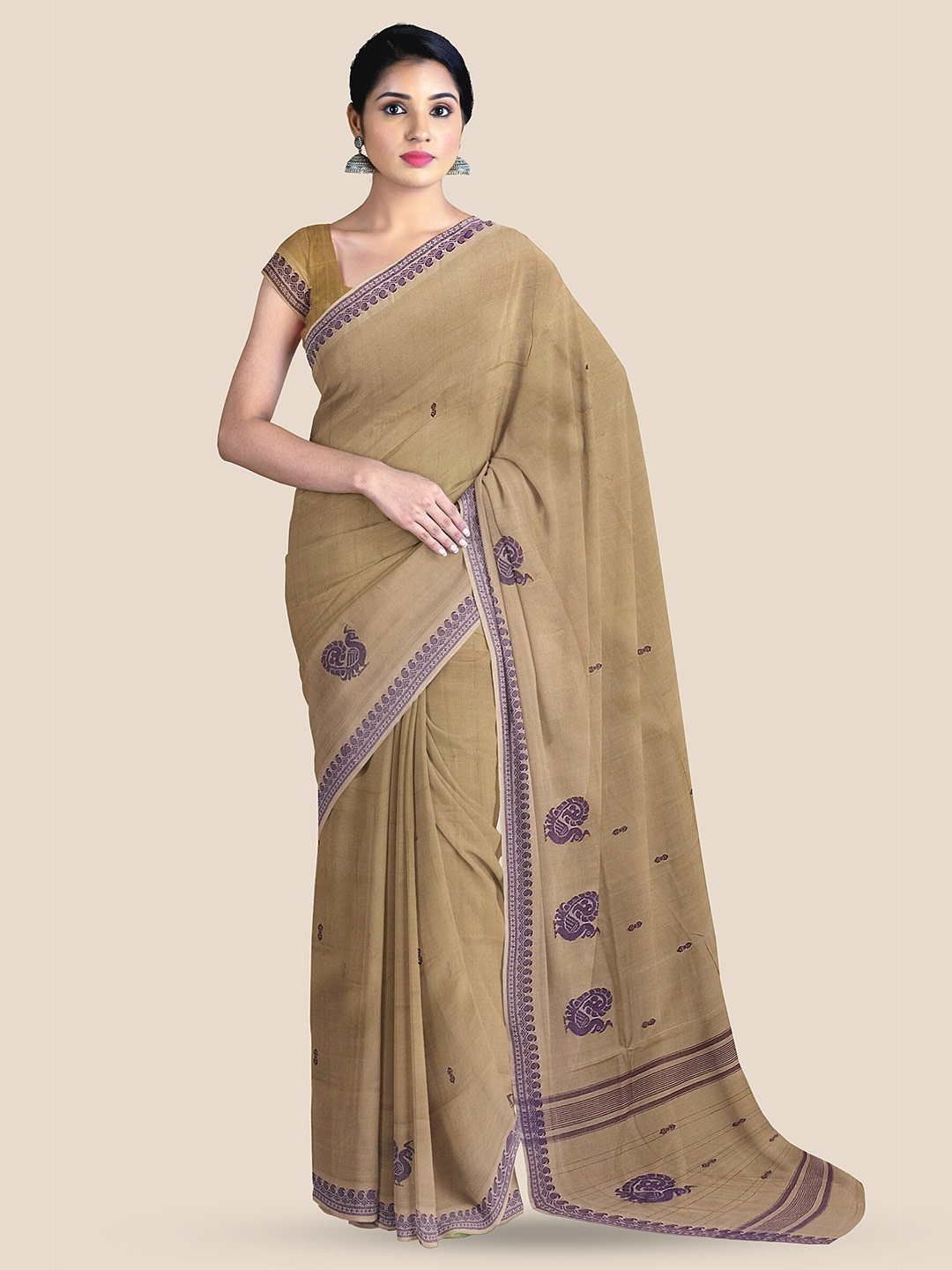 

The Chennai Silks Ethnic Motif Woven Design Pure Cotton Venkatgiri Saree, Brown