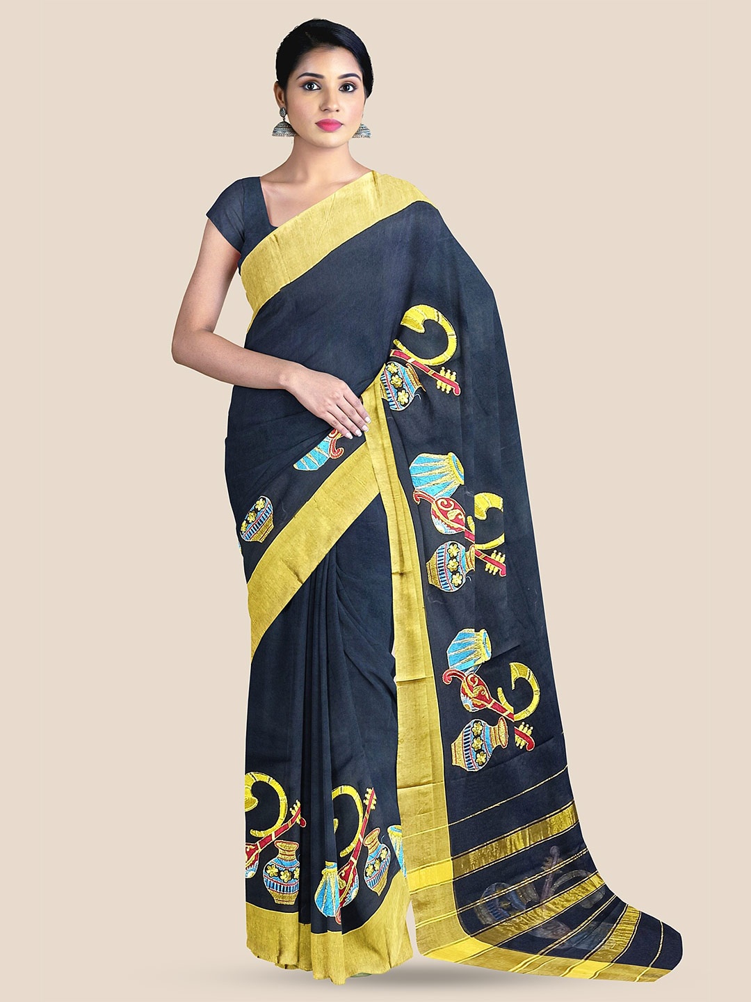 

The Chennai Silks Ethnic Motifs Embroidered Sambalpuri Saree, Navy blue