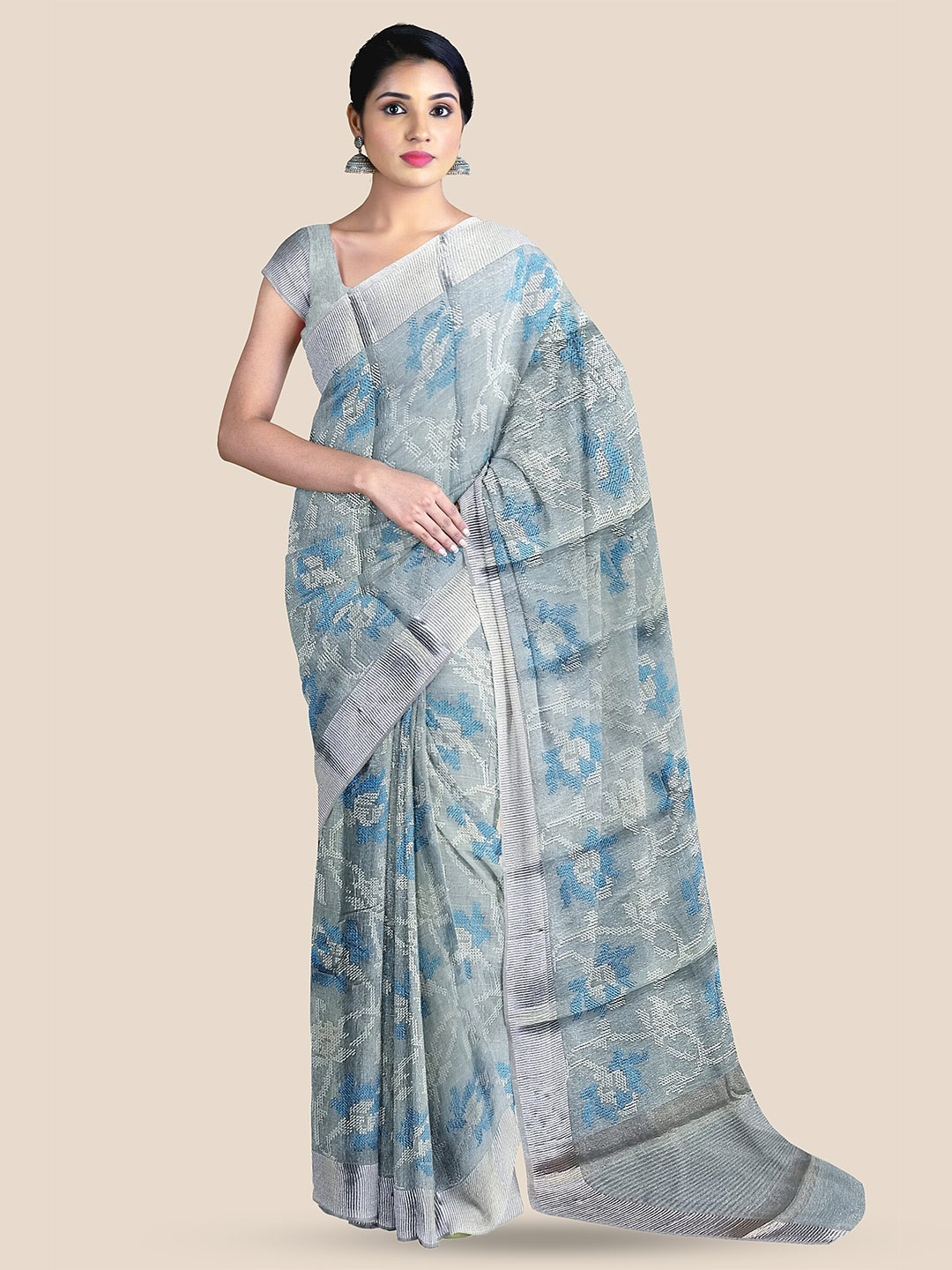 

The Chennai Silks Ethnic Motifs Embroidered Tissue Banarasi Saree, Blue