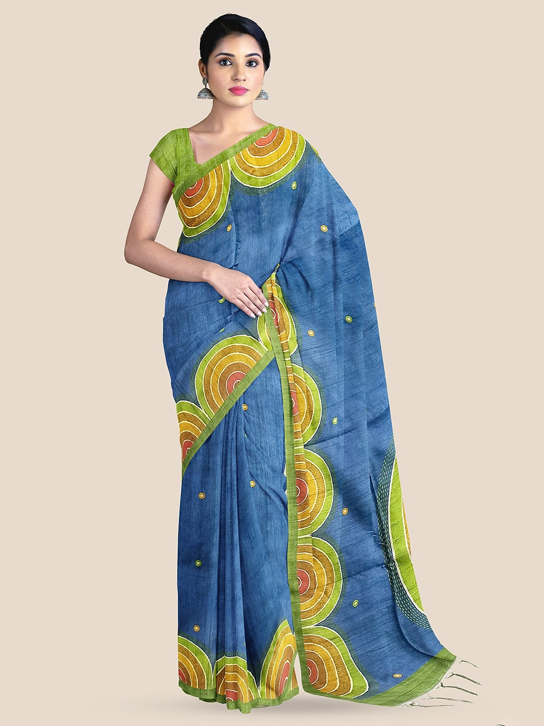 

The Chennai Silks Geometric Printed Jute Cotton Saree, Blue