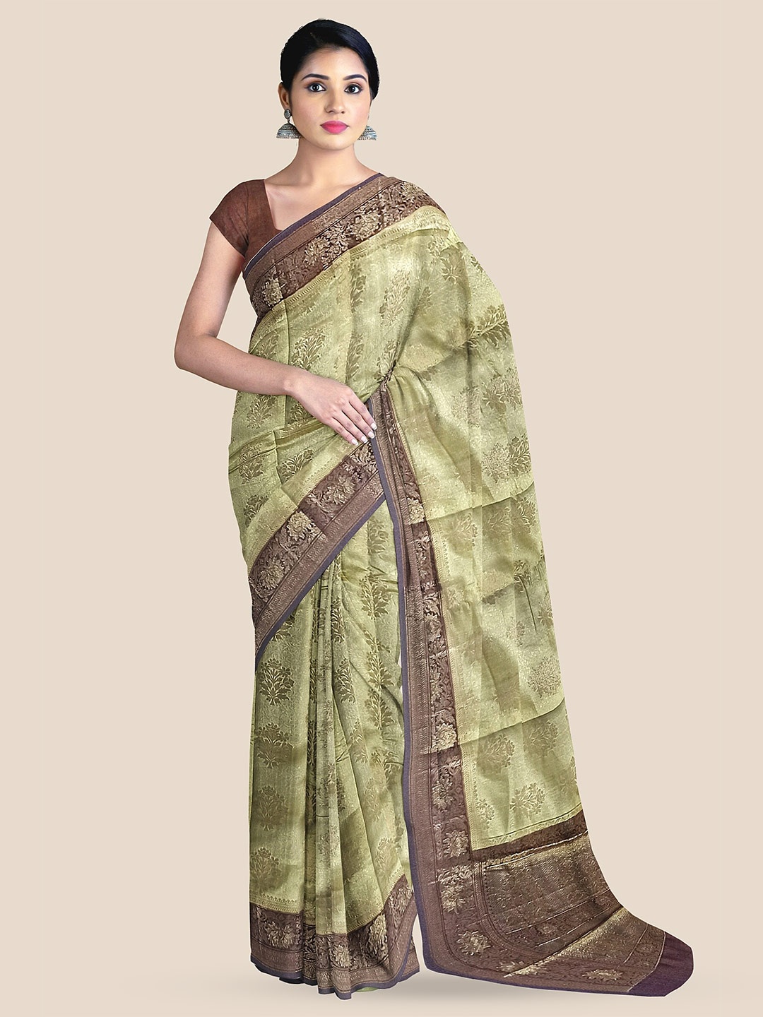 

The Chennai Silks Ethnic Motifs Woven Design Zari Banarasi Saree, Green