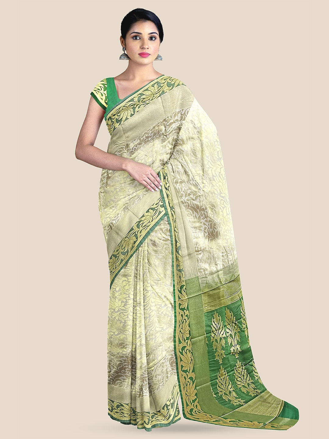 

The Chennai Silks Ethni Motif Woven Design Zari Saree, Cream