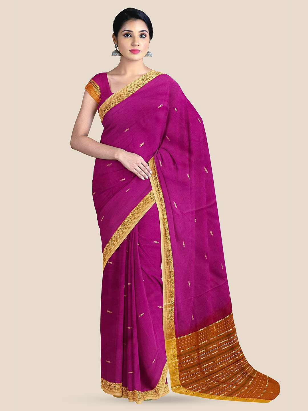 

The Chennai Silks Woven Design Zari Detailed Pure Cotton Kovai Saree, Pink