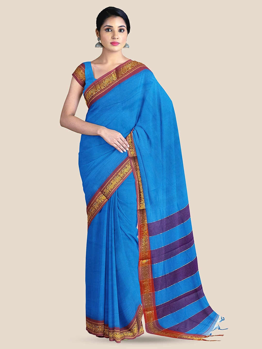 

The Chennai Silks Pure Cotton Kovai Saree, Blue