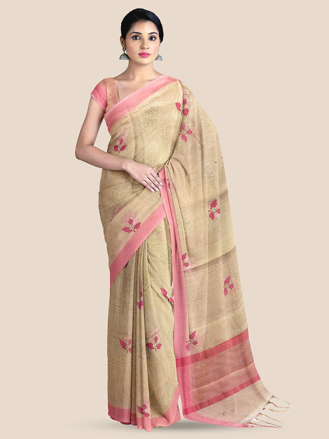 

The Chennai Silks Floral Woven Design Tissue Banarasi Saree, Peach