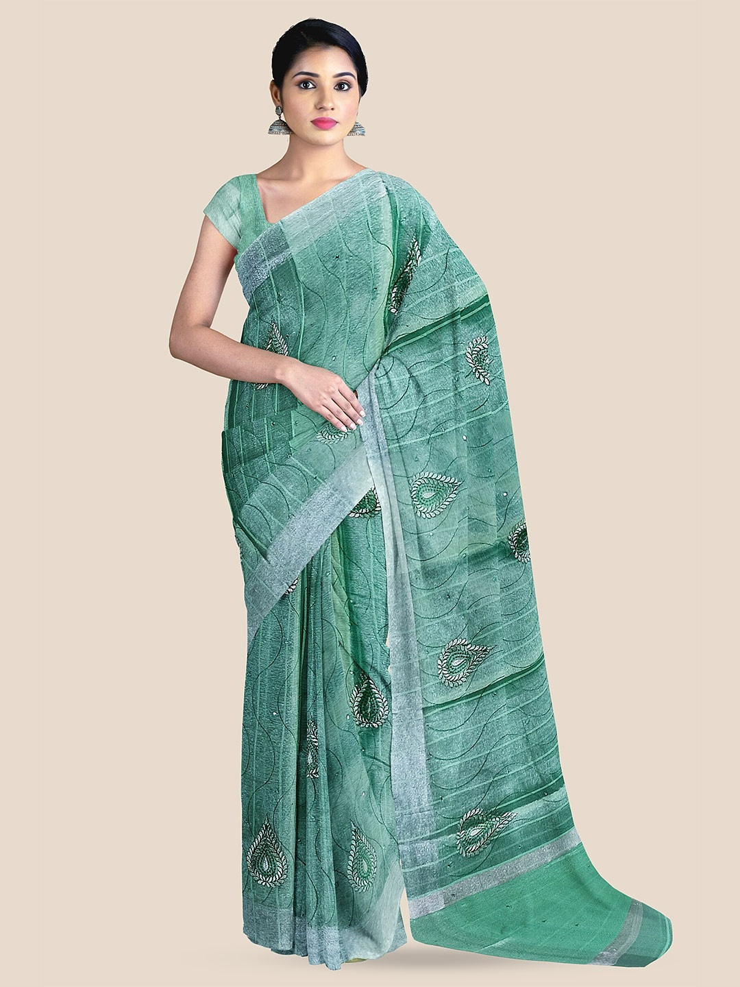 

The Chennai Silks Ethnic Motifs Woven Design Zari Tissue Banarasi Saree, Green
