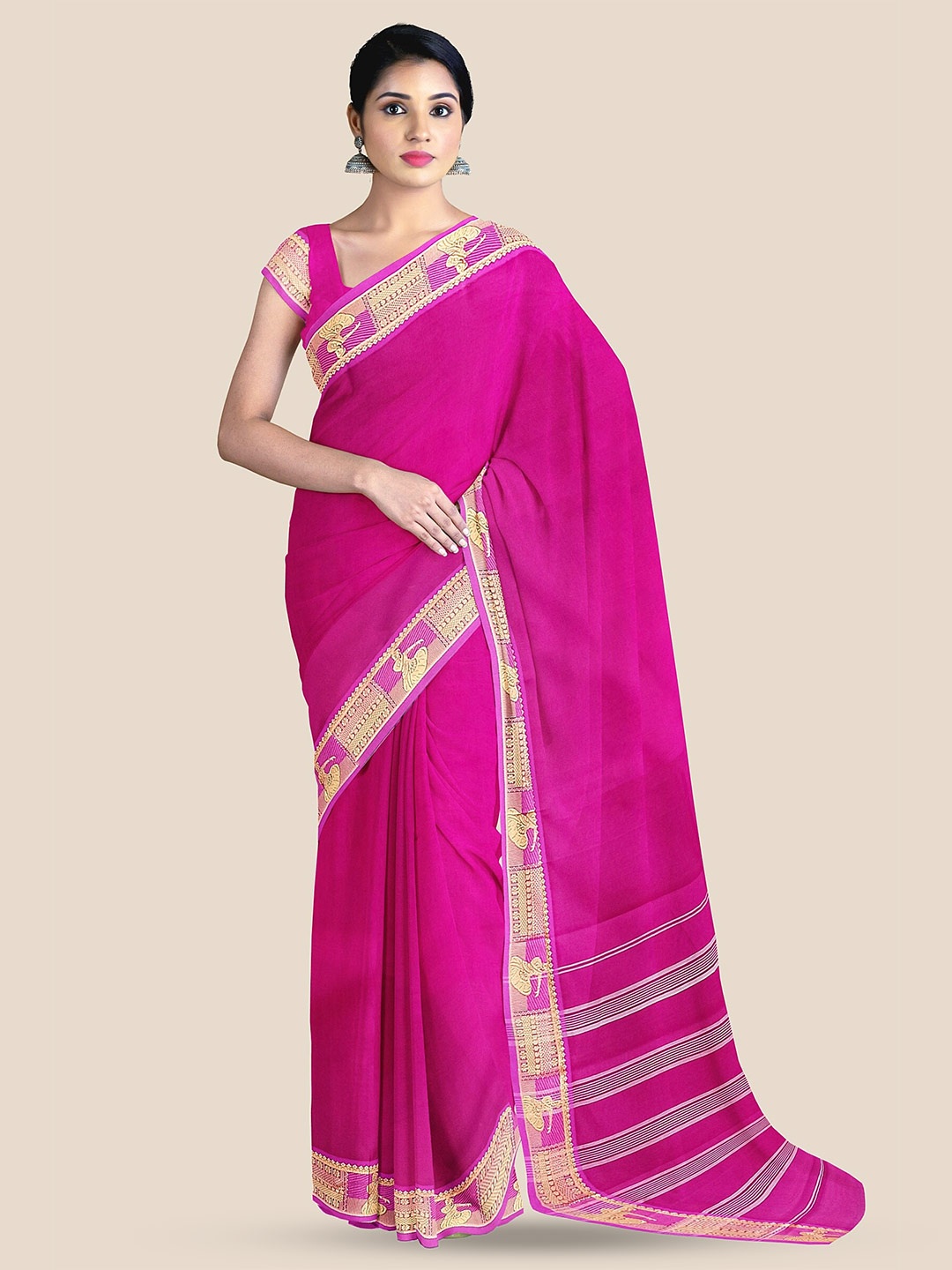 

The Chennai Silks Zari Pure Cotton Kovai Saree, Pink