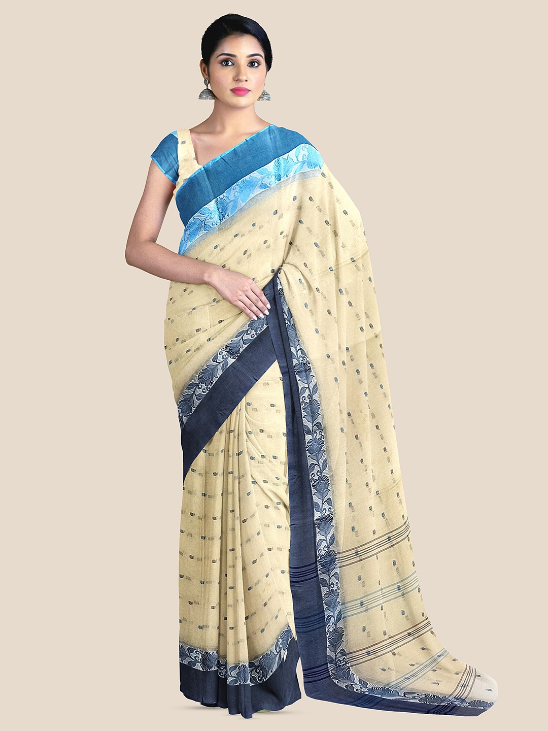 

The Chennai Silks Woven Design Pure Cotton Taant Saree, Beige