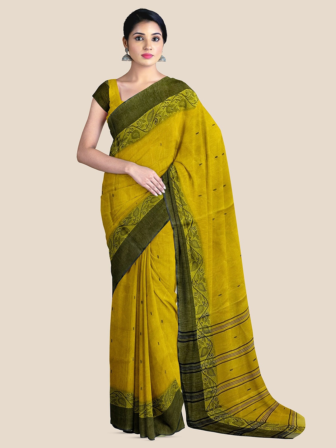 

The Chennai Silks Woven Design Pure Cotton Taant Saree, Yellow