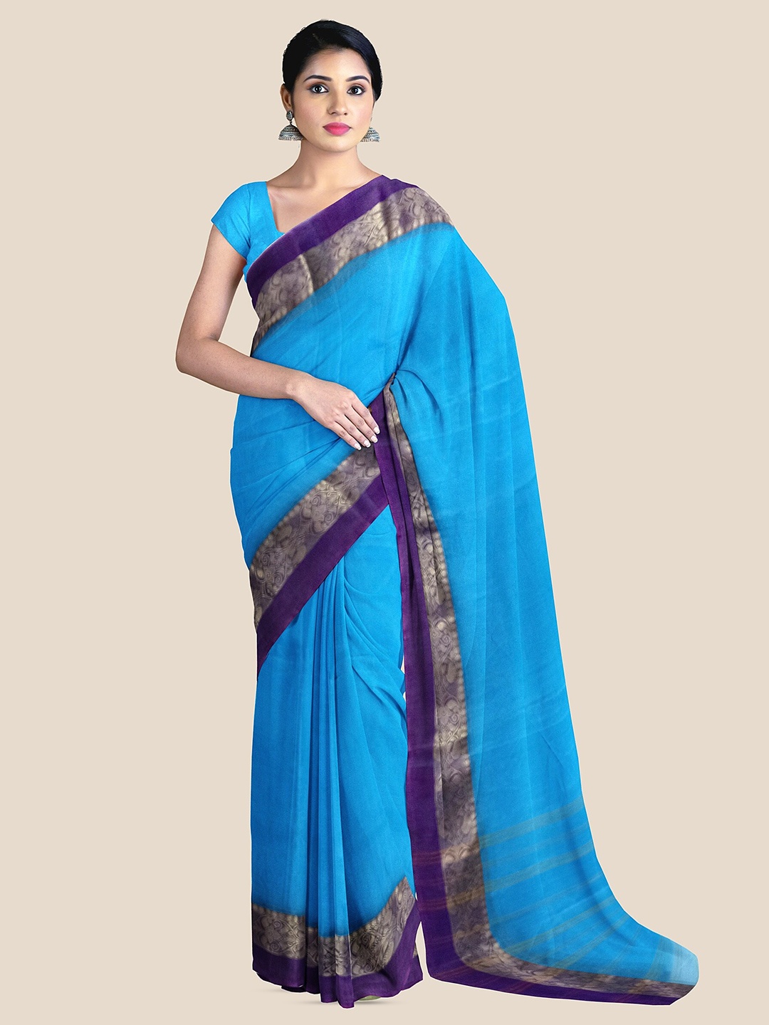 

The Chennai Silks Zari Pure Cotton Taant Saree, Blue