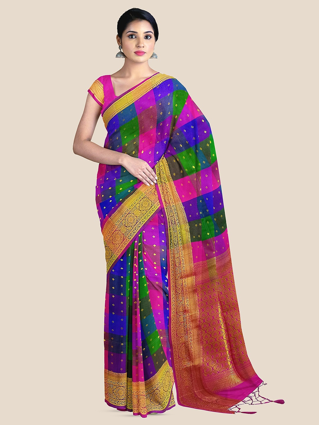 

The Chennai Silks Checked Zari Saree, Pink