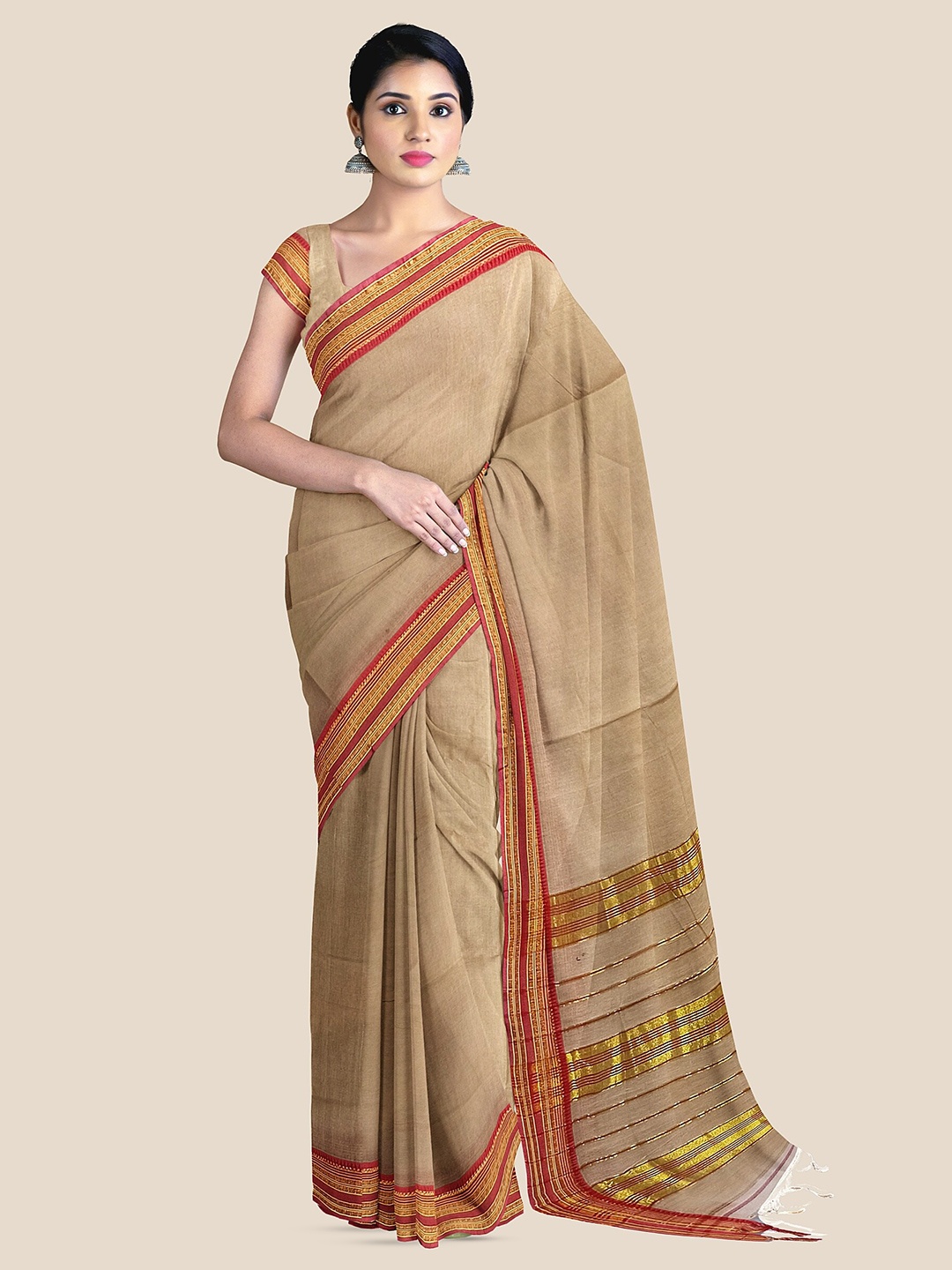 

The Chennai Silks Zari Pure Cotton Kovai Saree, Brown