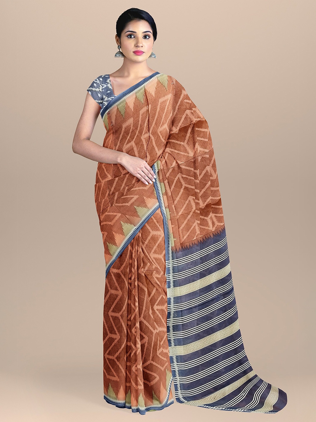 

The Chennai Silks Geometric Printed Pure Cotton Saree, Rust