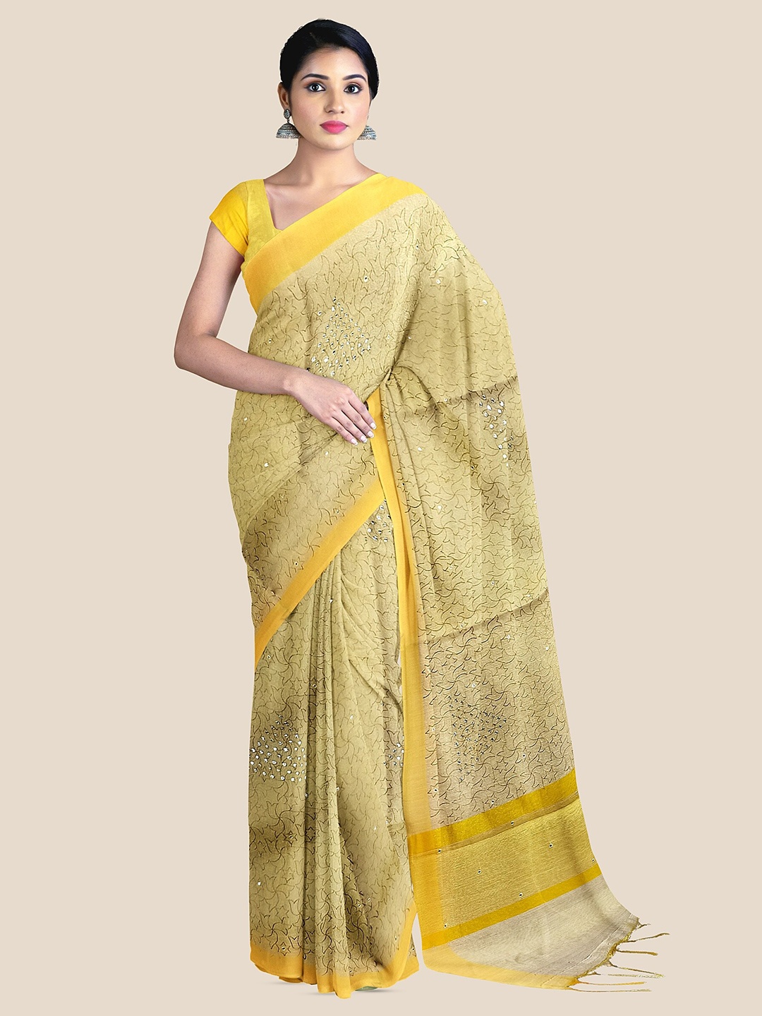 

The Chennai Silks Embellished Embroidered Tissue Banarasi Saree, Yellow