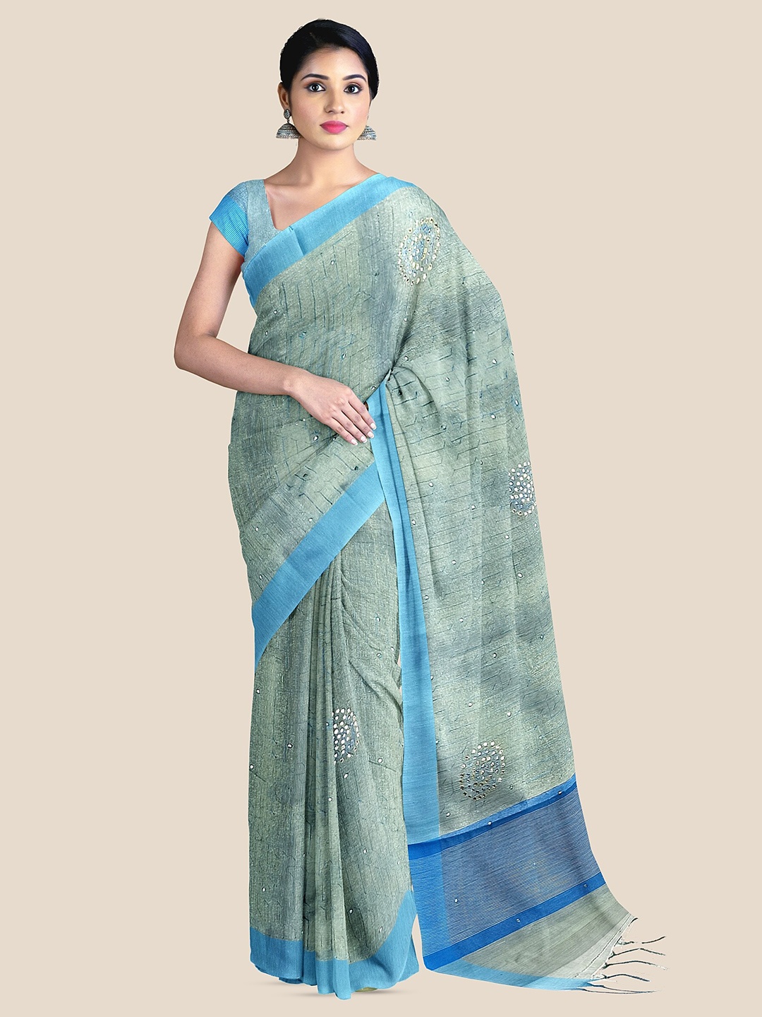

The Chennai Silks Embellished Embroidered Tissue Banarasi Saree, Blue